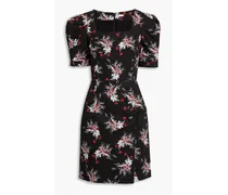 Gathered floral-print cotton-blend twill mini dress - Black
