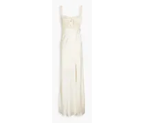 Nina gathered silk-satin maxi dress - Neutral