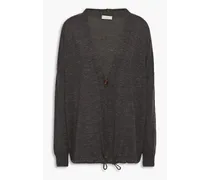 Bead-embellished mélange cashmere, silk and hemp-blend cardigan - Gray
