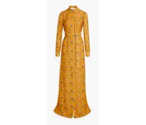 Floral-print modal and silk-blend maxi shirt dress - Yellow