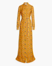 Oscar de la Renta Floral-print modal and silk-blend maxi shirt dress - Yellow Yellow