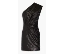 Floky one-shoulder draped leather mini dress - Black