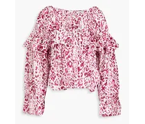 Galta ruffled leopard-print ramie-voile top - Pink