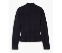 Wool and cotton-blend turtleneck peplum sweater - Blue