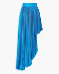 SEMSEM Draped asymmetric plissé silk-charmeuse maxi skirt - Blue Blue