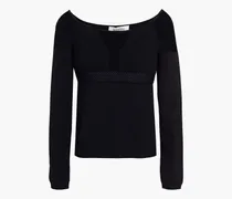 Garavani - Pointelle-trimmed waffle and stretch-knit sweater - Black