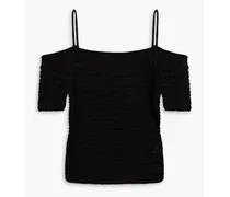 Cold-shoulder crochet-knit cotton top - Black