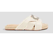 Madelina embellished leather and raffia sandals - White