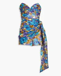 Zimmermann Strapless bow-detailed printed linen and silk-blend playsuit - Blue Blue