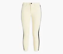 Cropped striped cotton-blend velvet skinny pants - White
