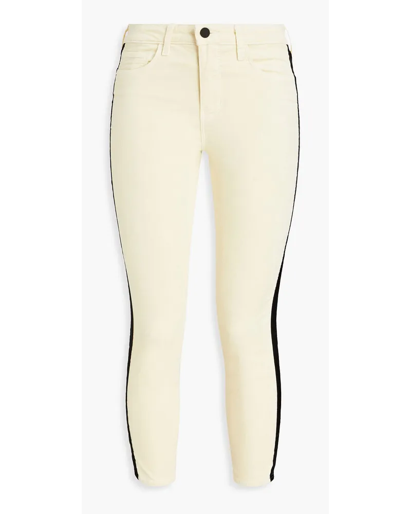 L'Agence Cropped striped cotton-blend velvet skinny pants - White White