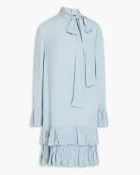 Valentino Garavani Pussy-bow gathered crepe mini dress - Blue Blue