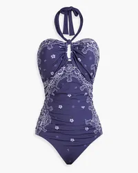 Zimmermann Ruched printed halterneck swimsuit - Blue Blue