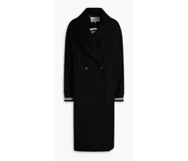 Double-breasted embroidered wool-blend felt coat - Black