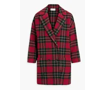 Double-breasted checked wool-tweed coat - Red