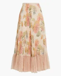 RED Valentino Point d'esprit-paneled pleated printed crepe midi skirt - Pink Pink