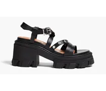 Crystal-embellished leather platform sandals - Black