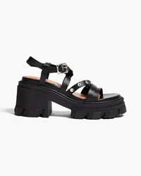 Ganni Crystal-embellished leather platform sandals - Black Black