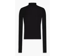 Tulle-paneled jersey turtleneck top - Black