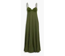 Crystal-embellished flared satin maxi dress - Green
