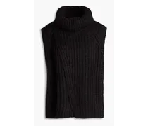 Wrap-effect ribbed-knit turtleneck sweater - Black