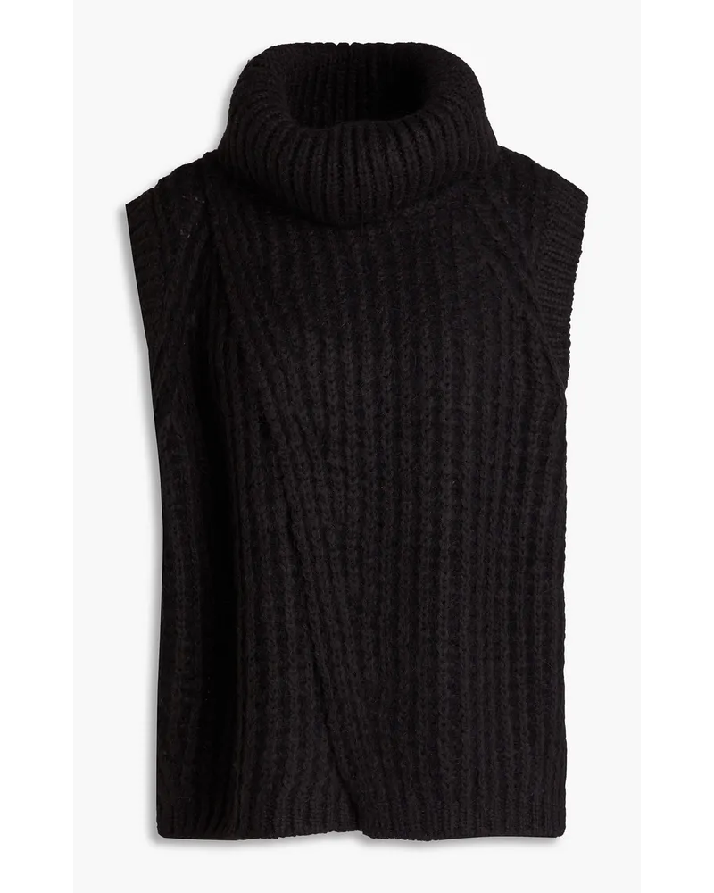 3.1 phillip lim Wrap-effect ribbed-knit turtleneck sweater - Black Black