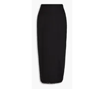 Lace-trimmed satin-jersey midi pencil skirt - Black