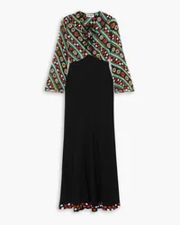 RIXO Lora printed chiffon and crepe midi dress - Black Black