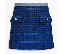 Catane denim-trimmed bouclé-tweed mini skirt - Blue