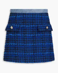 Sandro Denim-trimmed bouclé-tweed mini skirt - Blue Blue