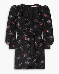 Alessandra Rich Wrap-effect ruched floral-print silk-jacquard mini dress - Black Black