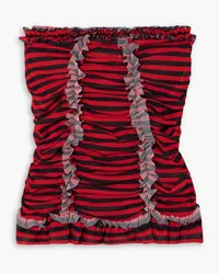 Molly Goddard Tracey strapless ruffled striped tulle top - Red Red