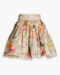 Zimmermann Gathered printed linen and silk-blend gauze mini skirt - Orange Orange