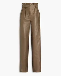 Bally Pleated belted leather wide-leg pants - Neutral Neutral