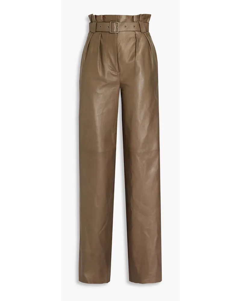 Bally Pleated belted leather wide-leg pants - Neutral Neutral