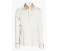 Sparkly Dolly metallic-trimmed two-tone silk shirt - White