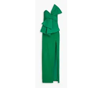 Strapless taffeta-paneled bow-detailed crepe maxi dress - Green