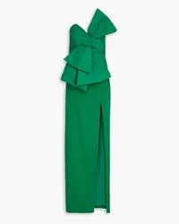 Marchesa Strapless bow-detailed taffeta and crepe gown - Green Green