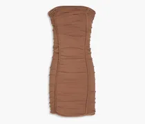 Strapless ruched stretch-jersey dress - Brown