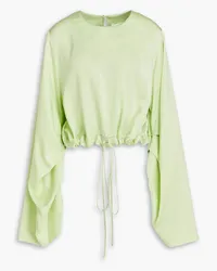 BONDI BORN Boracay pleated crepe-satin top - Green Green