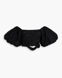 Aje. New Catara off-the-shoulder cropped embellished cotton-poplin top - Black Black