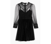 Cord-trimmed pleated point d'esprit mini dress - Black