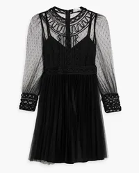 RED Valentino Cord-trimmed pleated point d'esprit mini dress - Black Black