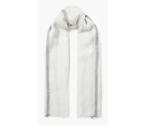 Metallic striped linen-blend gauze scarf - White