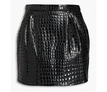 Pleated croc-effect leather mini skirt - Black