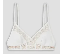 Tulle-trimmed woven bra top - White