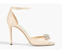 Crystal-embellished satin sandals - Neutral