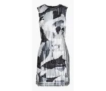 Fringed printed sequined tulle mini dress - Metallic