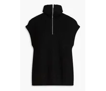 Knitted half-zip vest - Black
