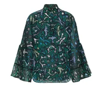 Flared printed cotton-organza blouse - Green